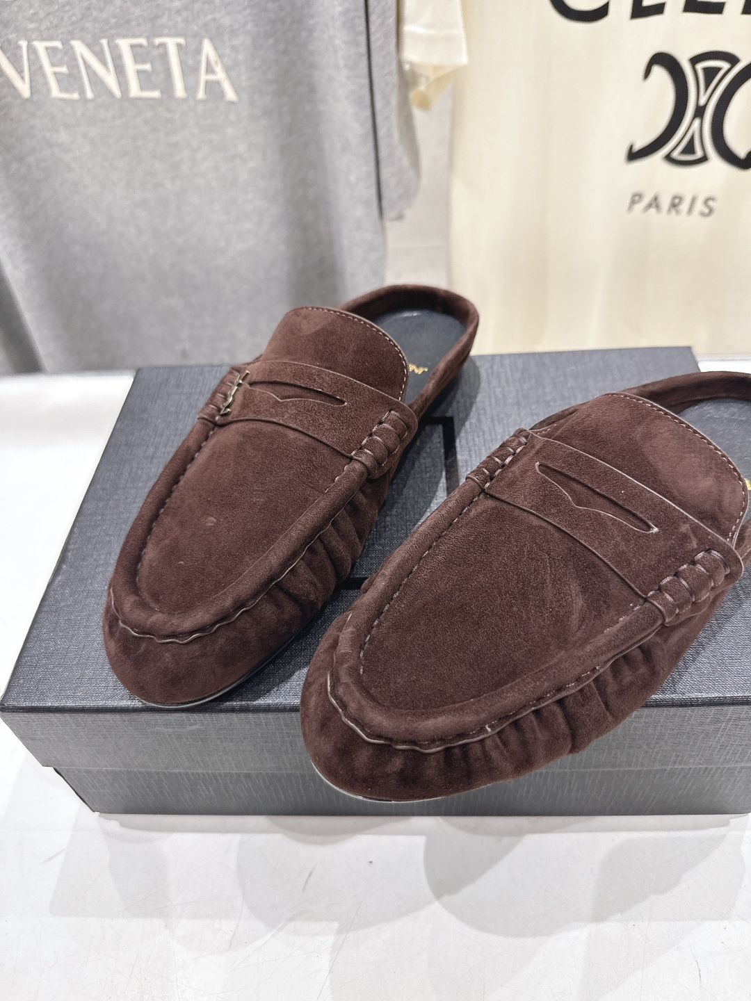 高版本出厂 半托   SAINT LAURENT/圣罗兰YSL 26ss爆款平底玛丽珍一脚蹬乐福鞋半包拖