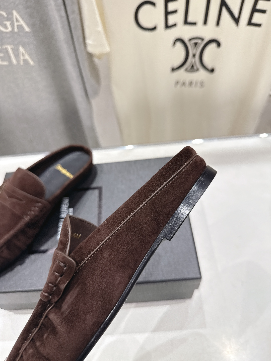 高版本出厂 半托   SAINT LAURENT/圣罗兰YSL 26ss爆款平底玛丽珍一脚蹬乐福鞋半包拖
