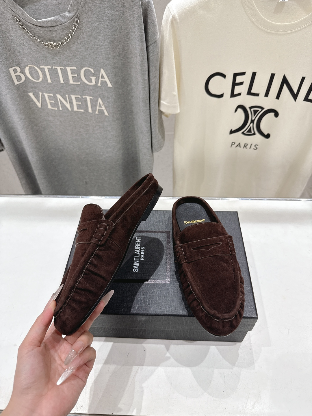 高版本出厂 半托   SAINT LAURENT/圣罗兰YSL 26ss爆款平底玛丽珍一脚蹬乐福鞋半包拖