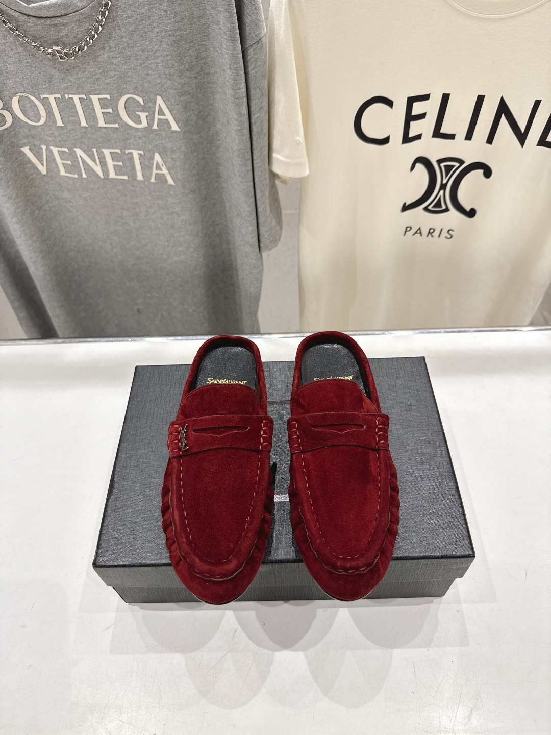 高版本出厂 半托   SAINT LAURENT/圣罗兰YSL 26ss爆款平底玛丽珍一脚蹬乐福鞋半包拖