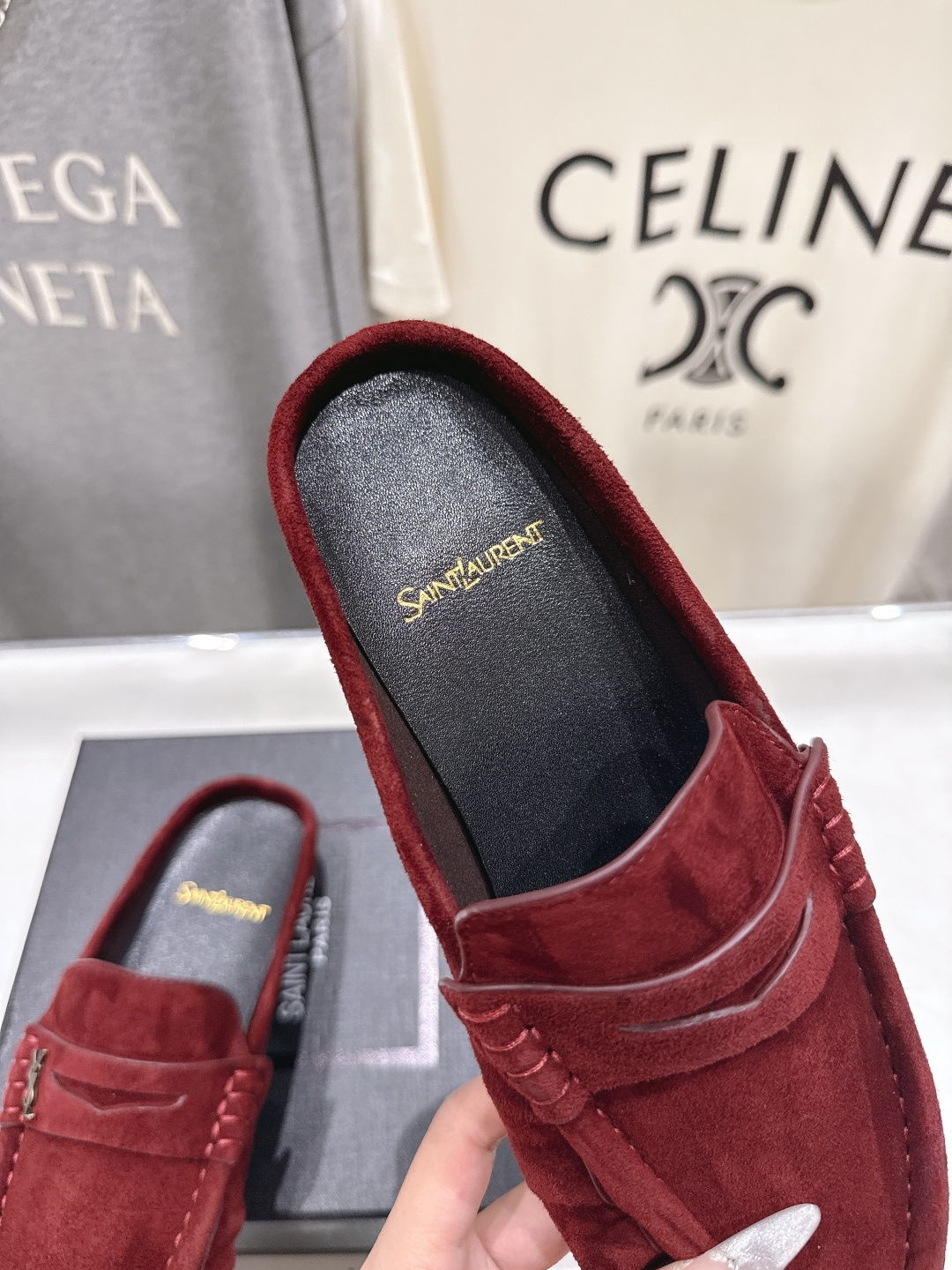 高版本出厂 半托   SAINT LAURENT/圣罗兰YSL 26ss爆款平底玛丽珍一脚蹬乐福鞋半包拖