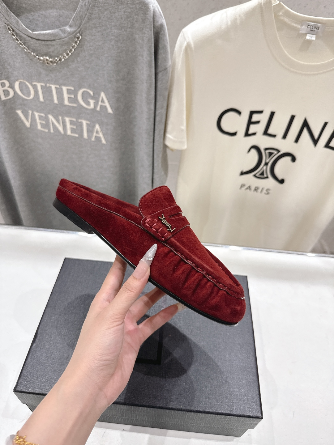 高版本出厂 半托   SAINT LAURENT/圣罗兰YSL 26ss爆款平底玛丽珍一脚蹬乐福鞋半包拖