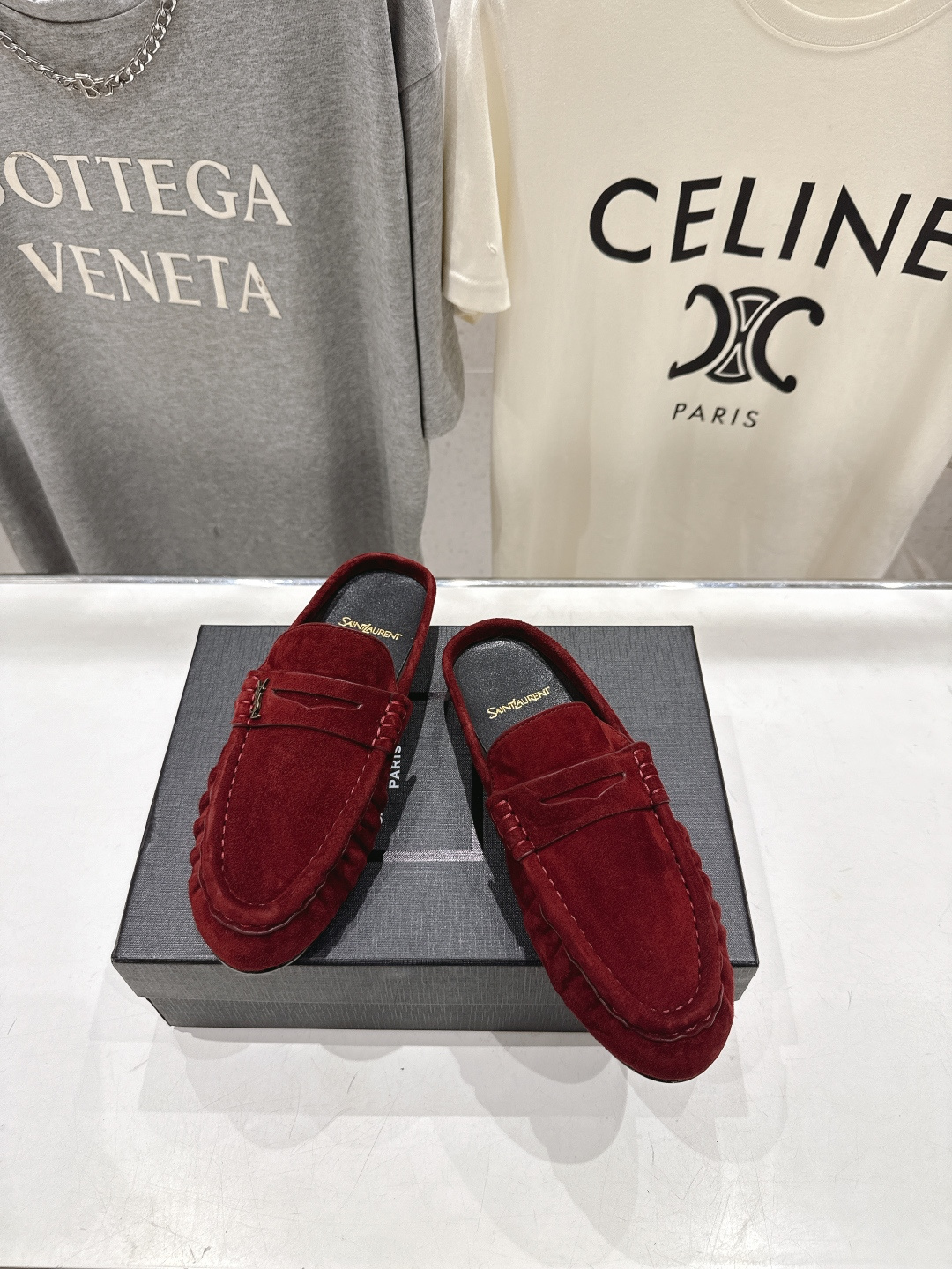 高版本出厂 半托   SAINT LAURENT/圣罗兰YSL 26ss爆款平底玛丽珍一脚蹬乐福鞋半包拖