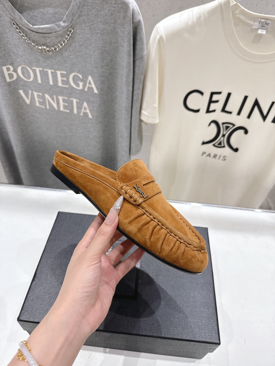 高版本出厂 半托   SAINT LAURENT/圣罗兰YSL 26ss爆款平底玛丽珍一脚蹬乐福鞋半包拖