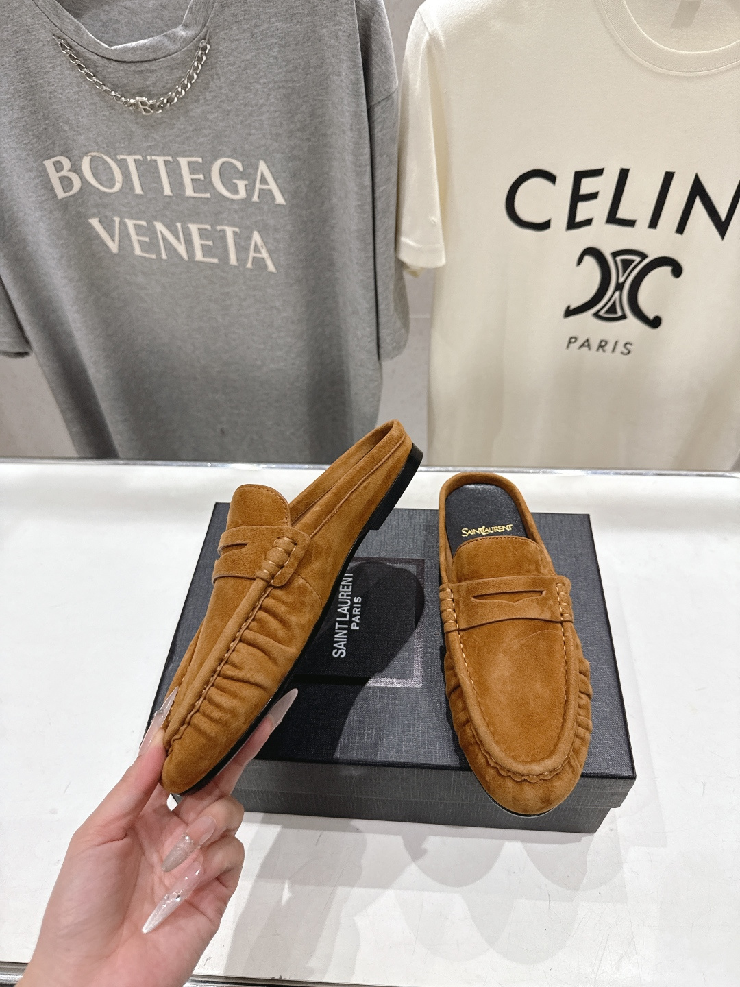 高版本出厂 半托   SAINT LAURENT/圣罗兰YSL 26ss爆款平底玛丽珍一脚蹬乐福鞋半包拖