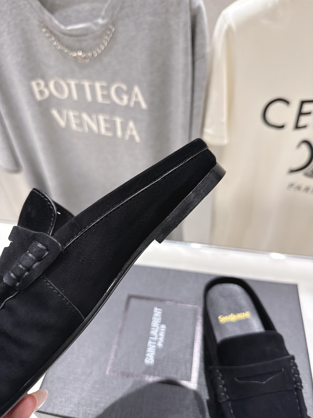 高版本出厂 半托   SAINT LAURENT/圣罗兰YSL 26ss爆款平底玛丽珍一脚蹬乐福鞋半包拖