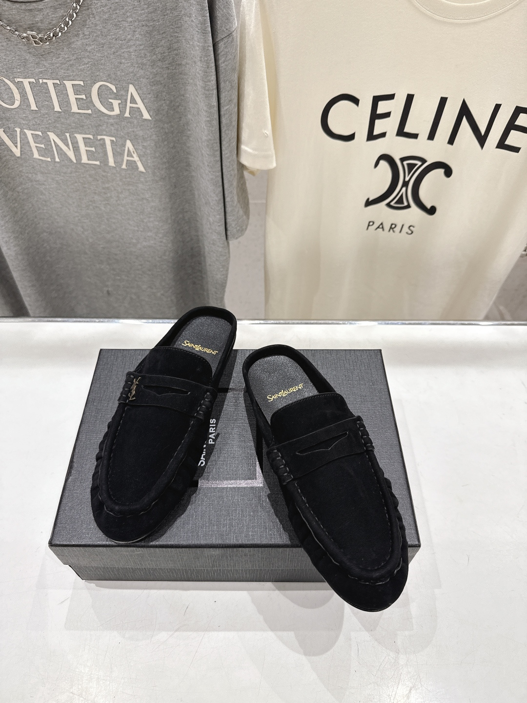 高版本出厂 半托   SAINT LAURENT/圣罗兰YSL 26ss爆款平底玛丽珍一脚蹬乐福鞋半包拖