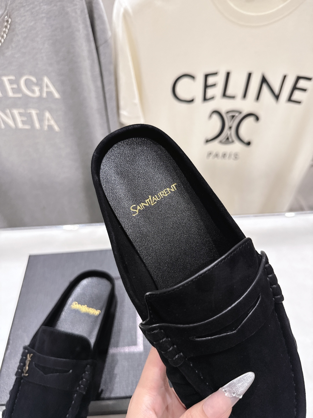 高版本出厂 半托   SAINT LAURENT/圣罗兰YSL 26ss爆款平底玛丽珍一脚蹬乐福鞋半包拖