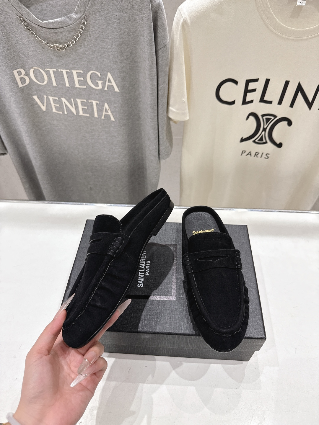 高版本出厂 半托   SAINT LAURENT/圣罗兰YSL 26ss爆款平底玛丽珍一脚蹬乐福鞋半包拖