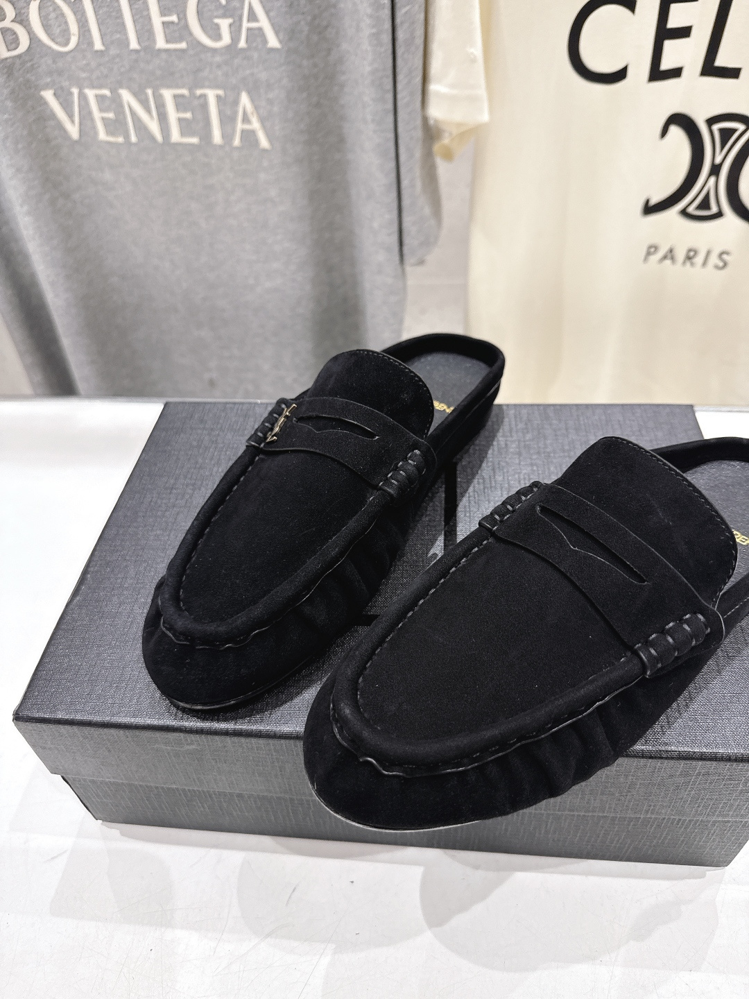 高版本出厂 半托   SAINT LAURENT/圣罗兰YSL 26ss爆款平底玛丽珍一脚蹬乐福鞋半包拖