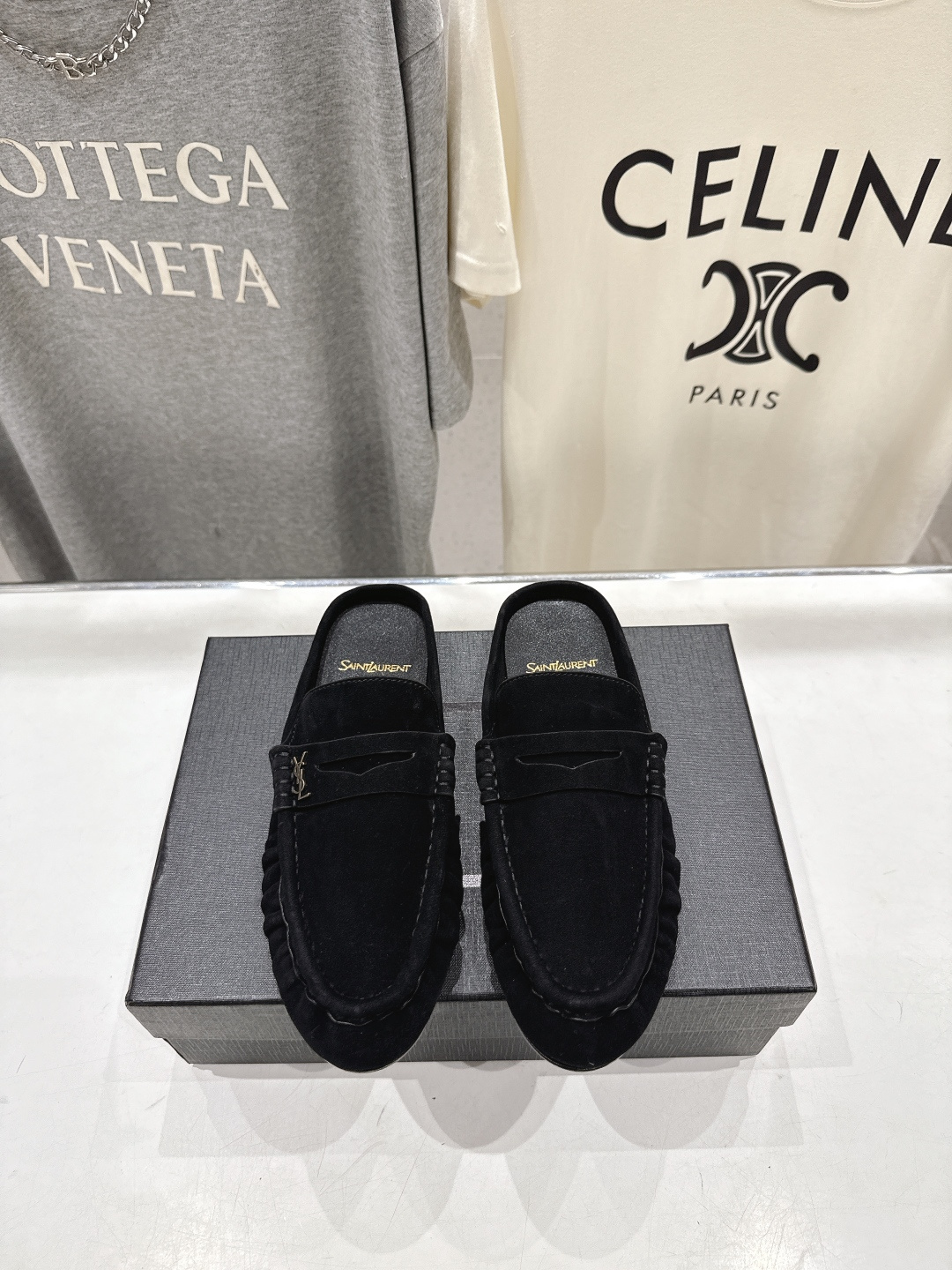 高版本出厂 半托   SAINT LAURENT/圣罗兰YSL 26ss爆款平底玛丽珍一脚蹬乐福鞋半包拖