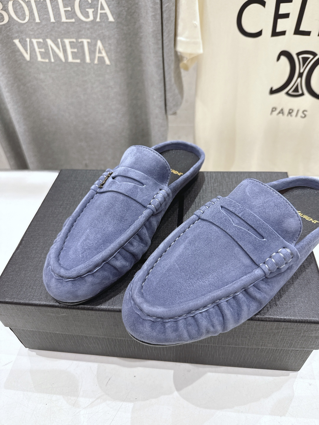 高版本出厂 半托   SAINT LAURENT/圣罗兰YSL 26ss爆款平底玛丽珍一脚蹬乐福鞋半包拖