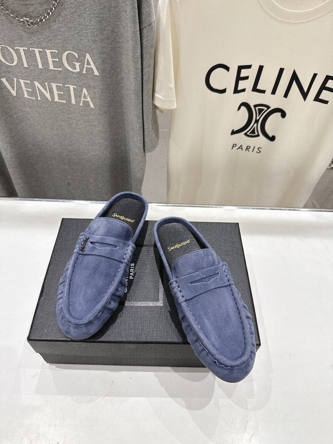 高版本出厂 半托   SAINT LAURENT/圣罗兰YSL 26ss爆款平底玛丽珍一脚蹬乐福鞋半包拖