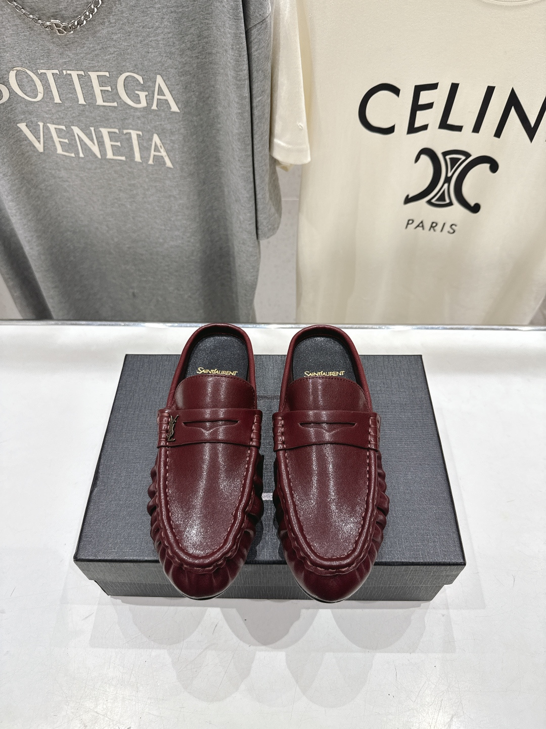 高版本出厂 半托   SAINT LAURENT/圣罗兰YSL 26ss爆款平底玛丽珍一脚蹬乐福鞋半包拖