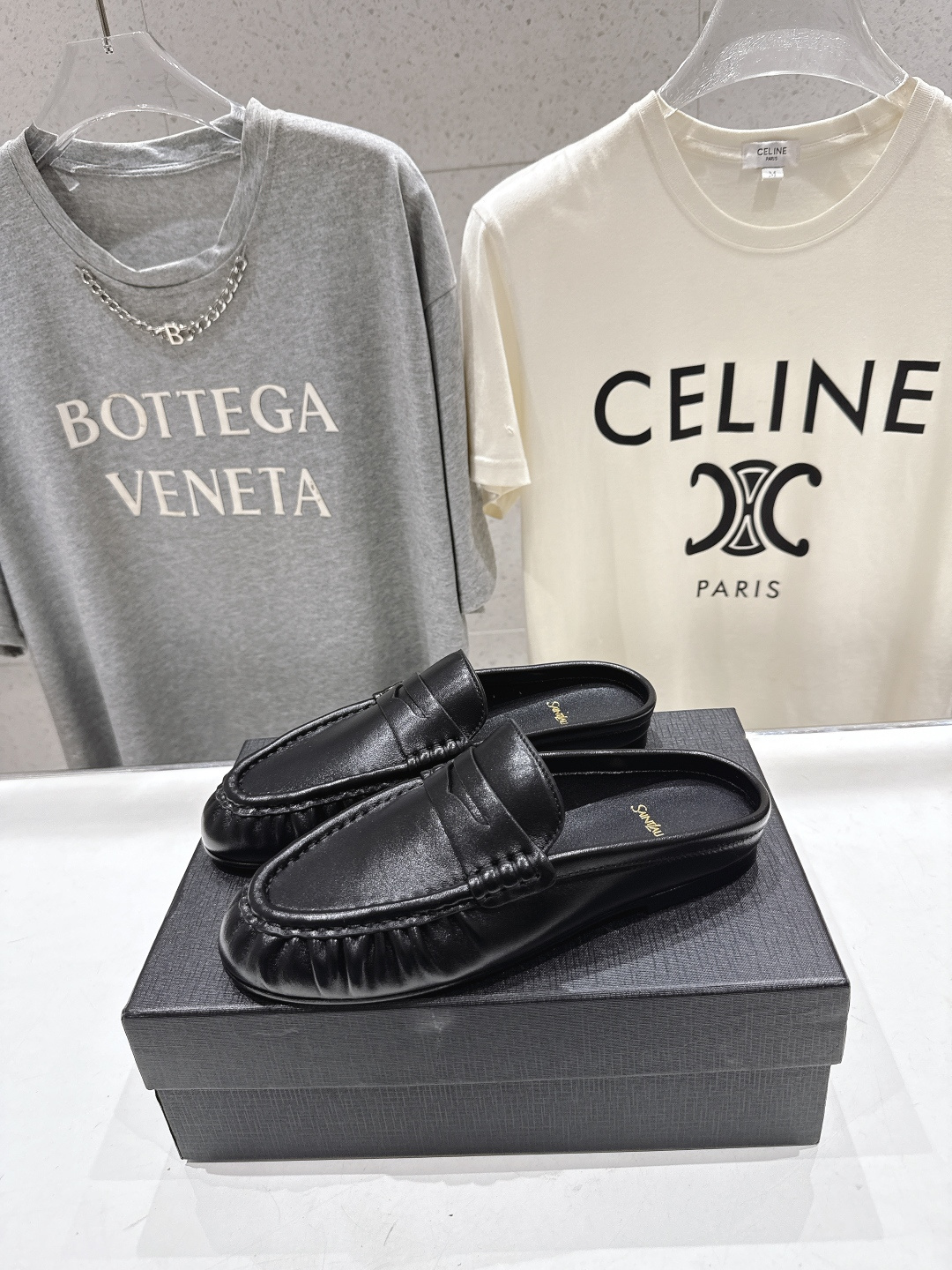 高版本出厂 半托   SAINT LAURENT/圣罗兰YSL 26ss爆款平底玛丽珍一脚蹬乐福鞋半包拖