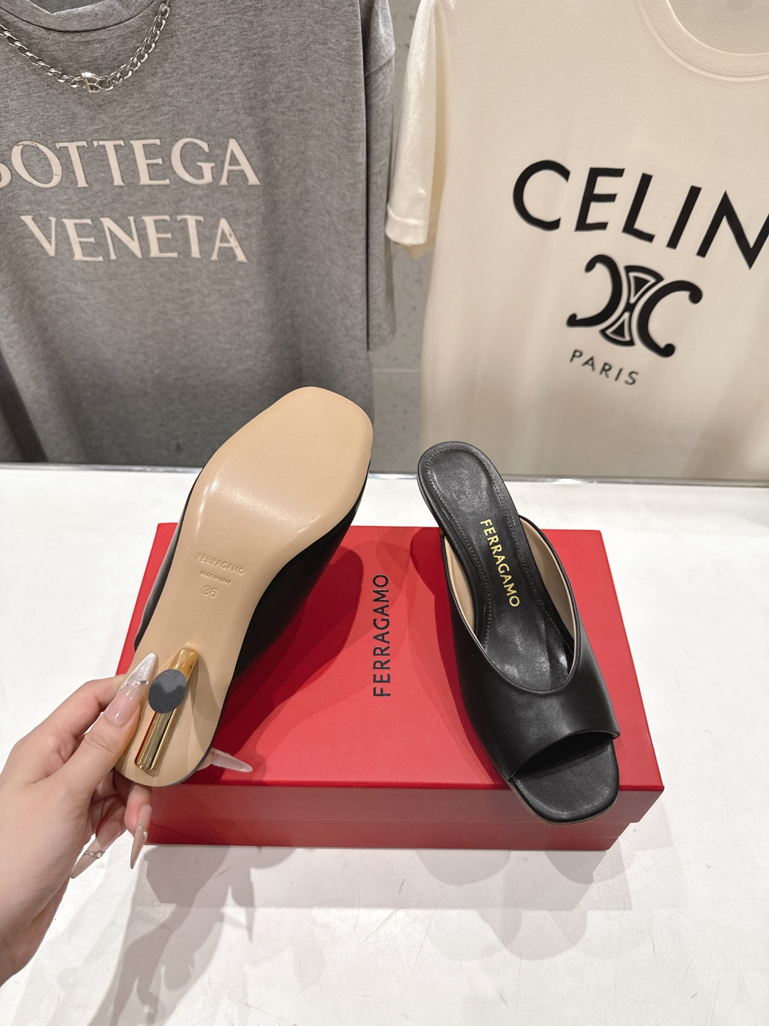 高版本出厂  FERRAGAMO/菲拉格慕F065  26ss夏季新款高跟半包拖鞋菲拉格慕今期高频曝光的