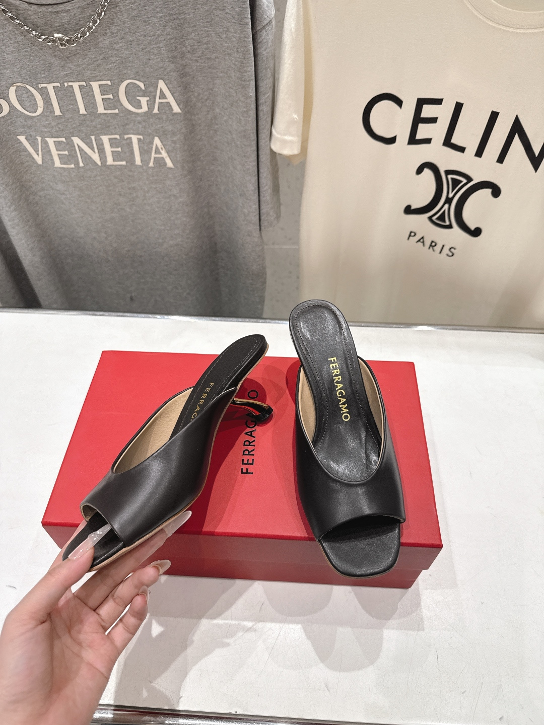 高版本出厂  FERRAGAMO/菲拉格慕F065  26ss夏季新款高跟半包拖鞋菲拉格慕今期高频曝光的