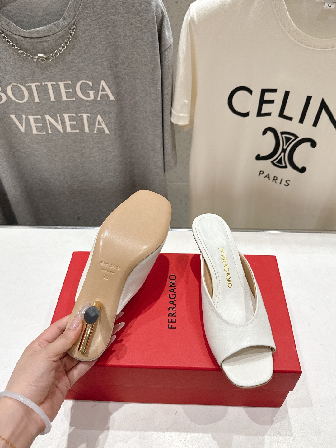 高版本出厂  FERRAGAMO/菲拉格慕F065  26ss夏季新款高跟半包拖鞋菲拉格慕今期高频曝光的