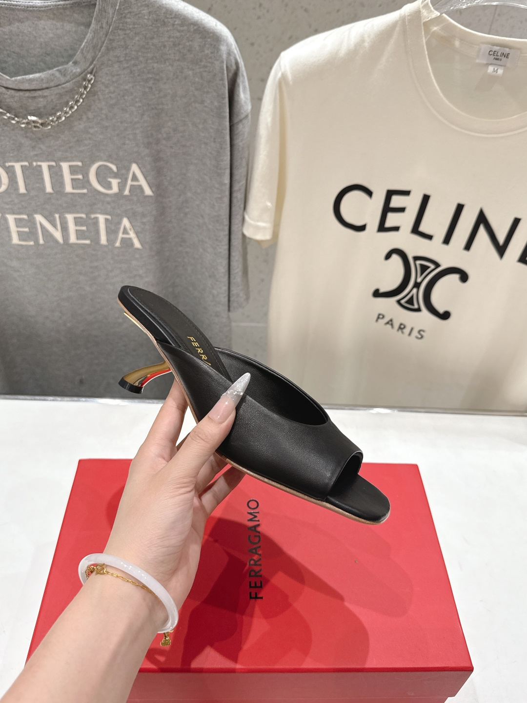高版本出厂  FERRAGAMO/菲拉格慕F065  26ss夏季新款高跟半包拖鞋菲拉格慕今期高频曝光的