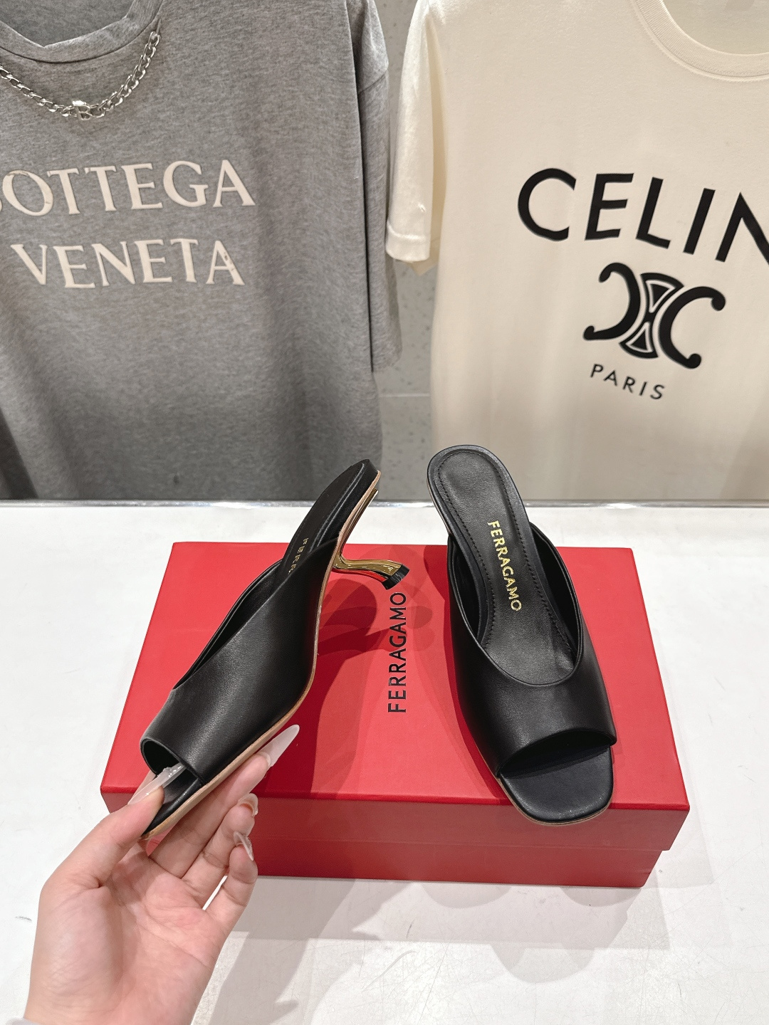 高版本出厂  FERRAGAMO/菲拉格慕F065  26ss夏季新款高跟半包拖鞋菲拉格慕今期高频曝光的