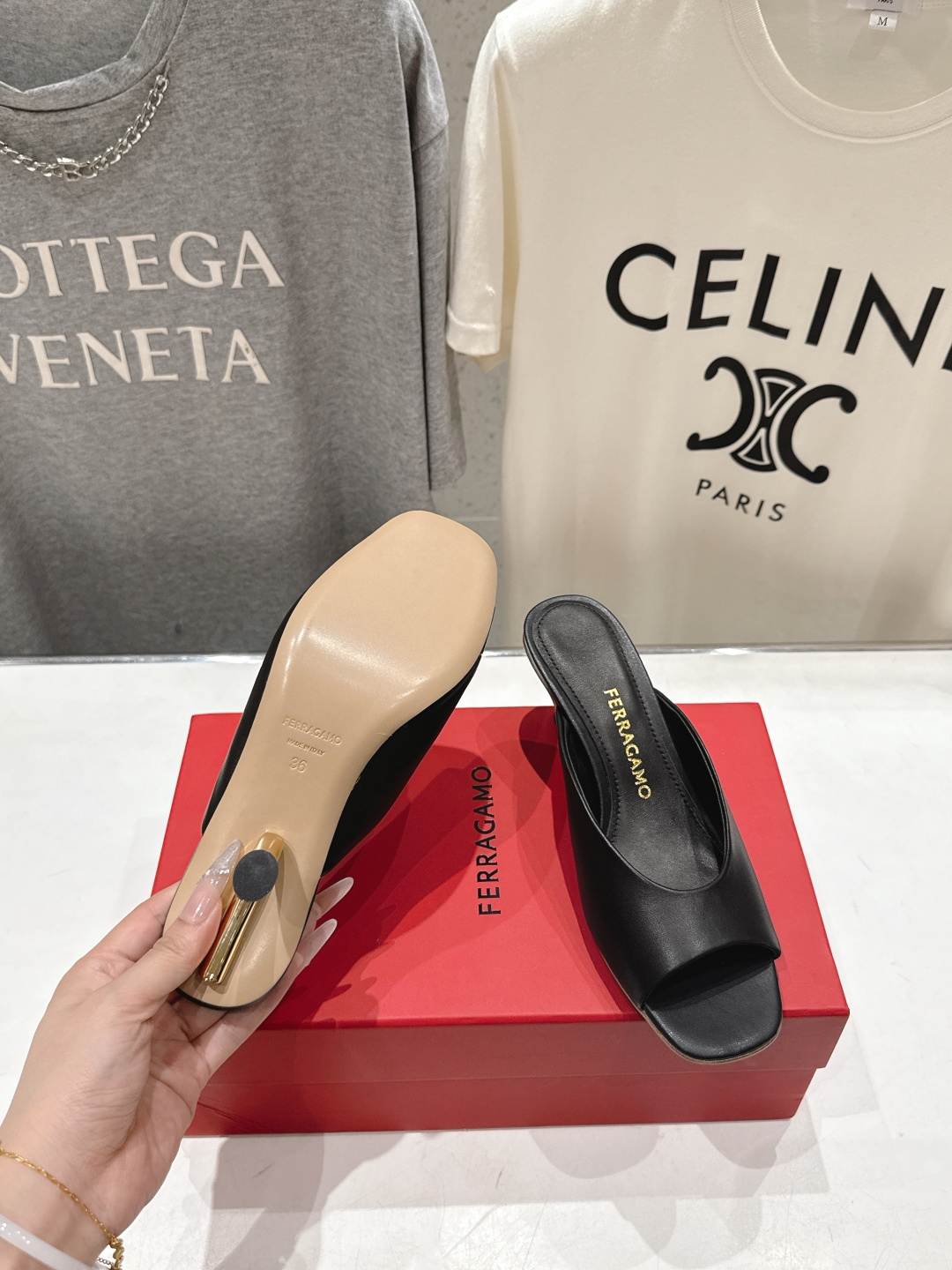 高版本出厂  FERRAGAMO/菲拉格慕F065  26ss夏季新款高跟半包拖鞋菲拉格慕今期高频曝光的
