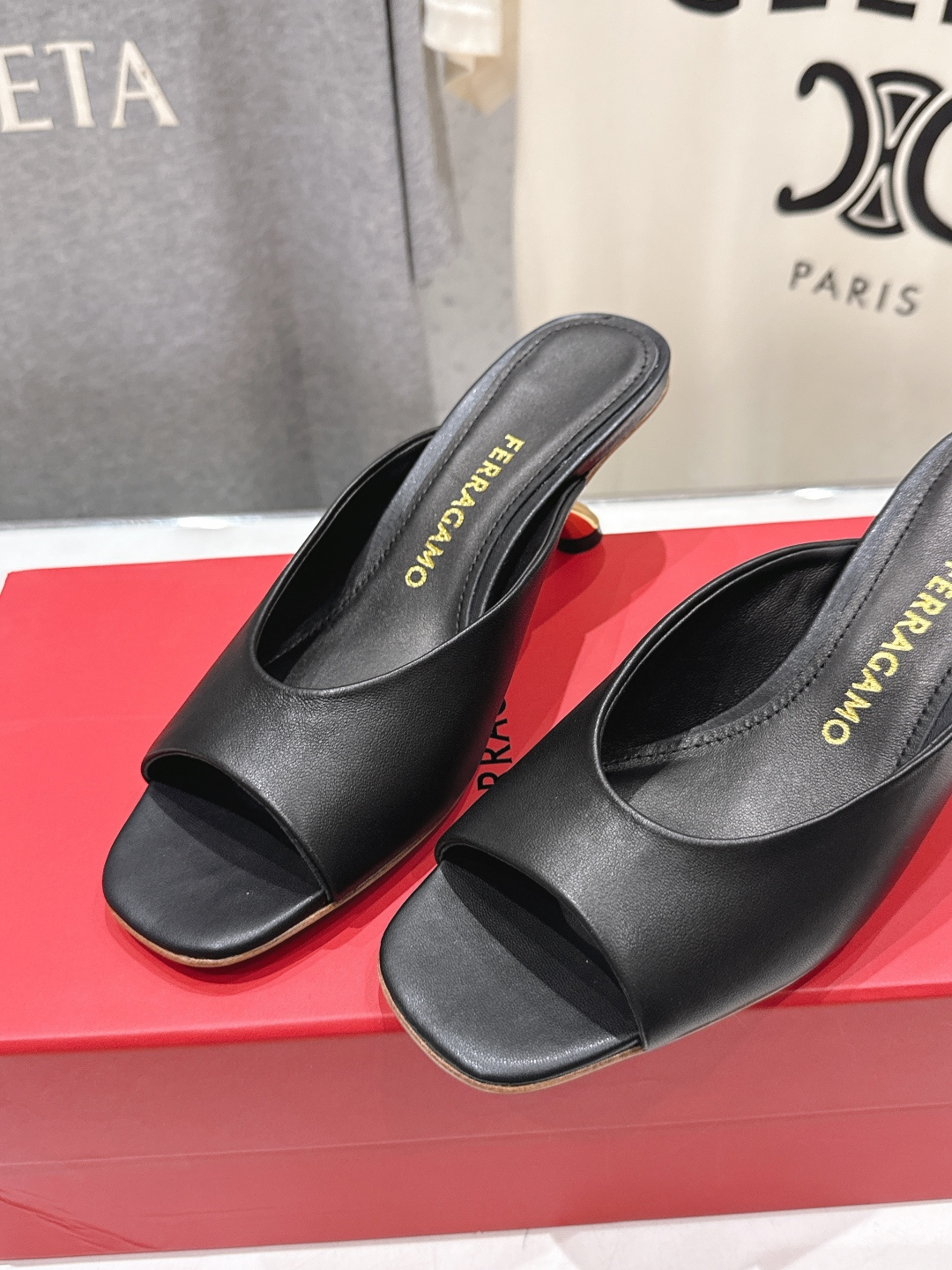 高版本出厂  FERRAGAMO/菲拉格慕F065  26ss夏季新款高跟半包拖鞋菲拉格慕今期高频曝光的