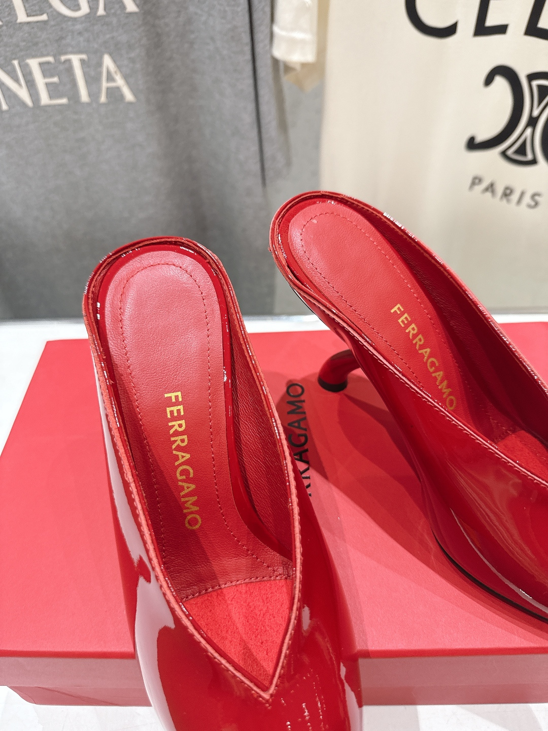 高版本出厂  FERRAGAMO/菲拉格慕F065  26ss夏季新款尖头高跟半包拖鞋菲拉格慕今期高频曝