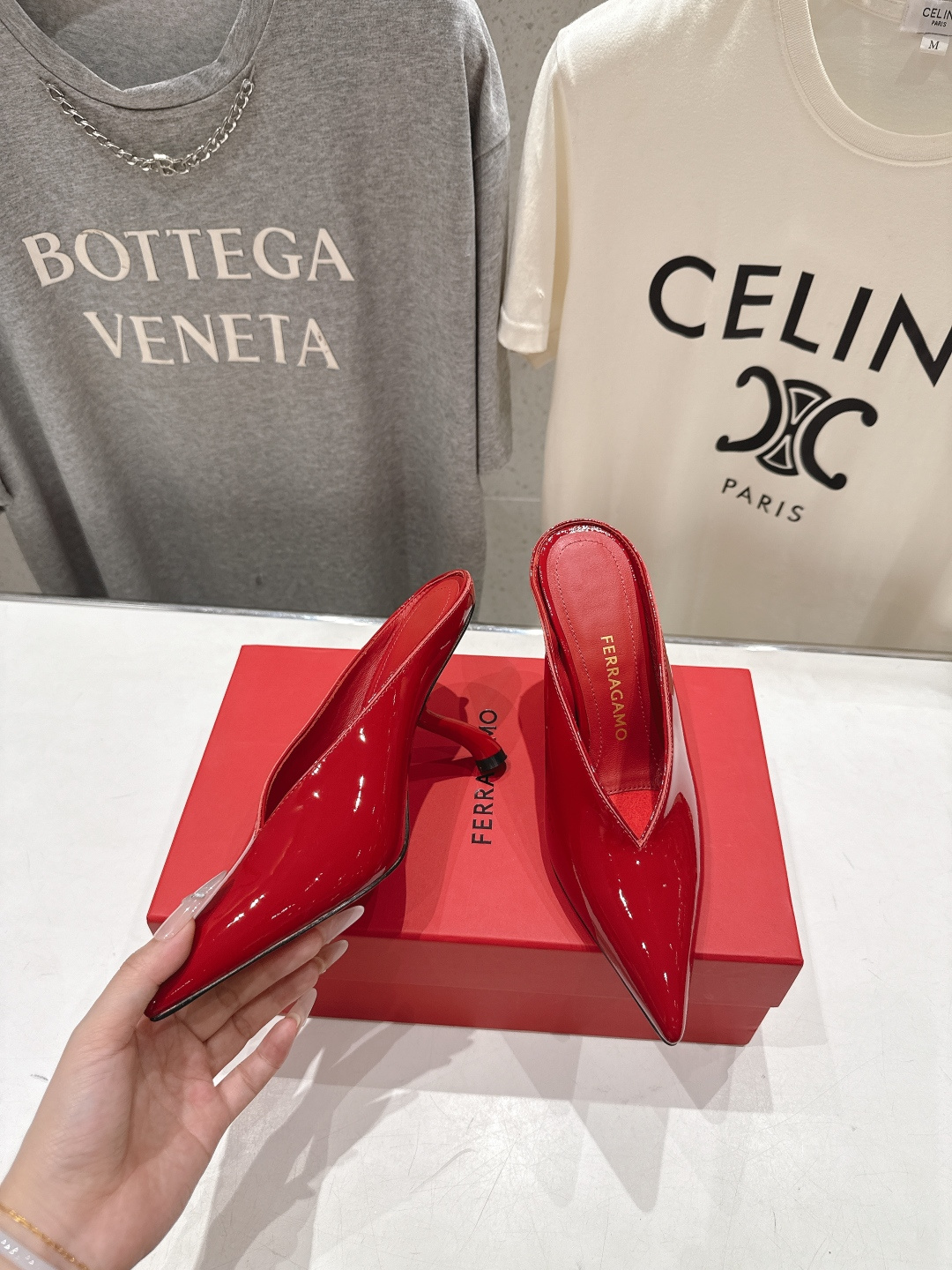 高版本出厂  FERRAGAMO/菲拉格慕F065  26ss夏季新款尖头高跟半包拖鞋菲拉格慕今期高频曝