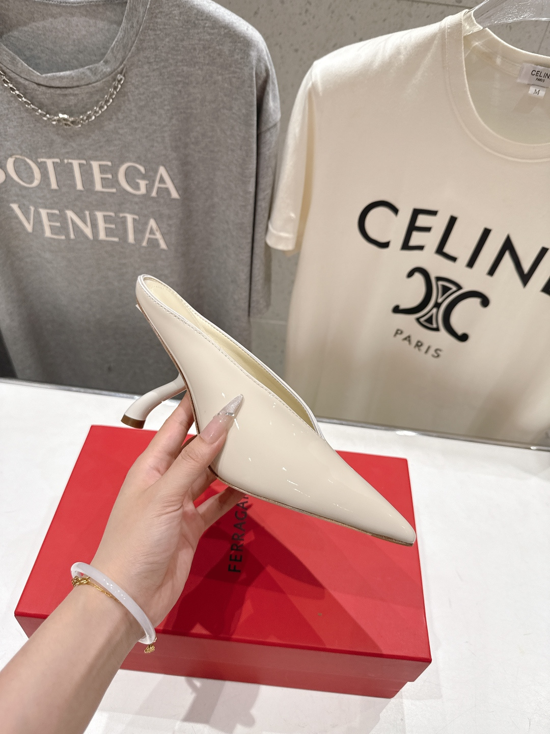 高版本出厂  FERRAGAMO/菲拉格慕F065  26ss夏季新款尖头高跟半包拖鞋菲拉格慕今期高频曝