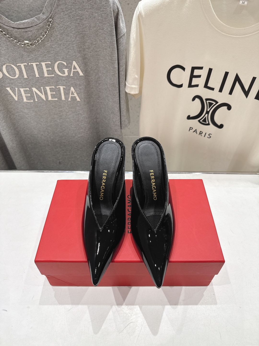 高版本出厂  FERRAGAMO/菲拉格慕F065  26ss夏季新款尖头高跟半包拖鞋菲拉格慕今期高频曝
