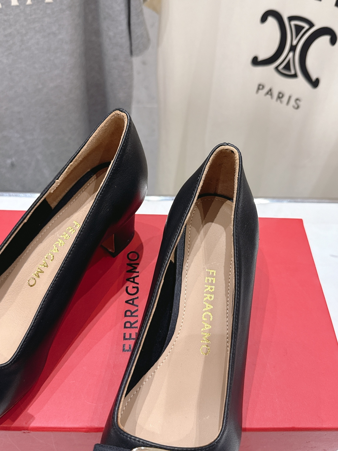 高版本出厂  FERRAGAMO/菲拉格慕F065  26ss官方新款真皮蝴蝶结系列高跟鞋单鞋菲拉格慕今