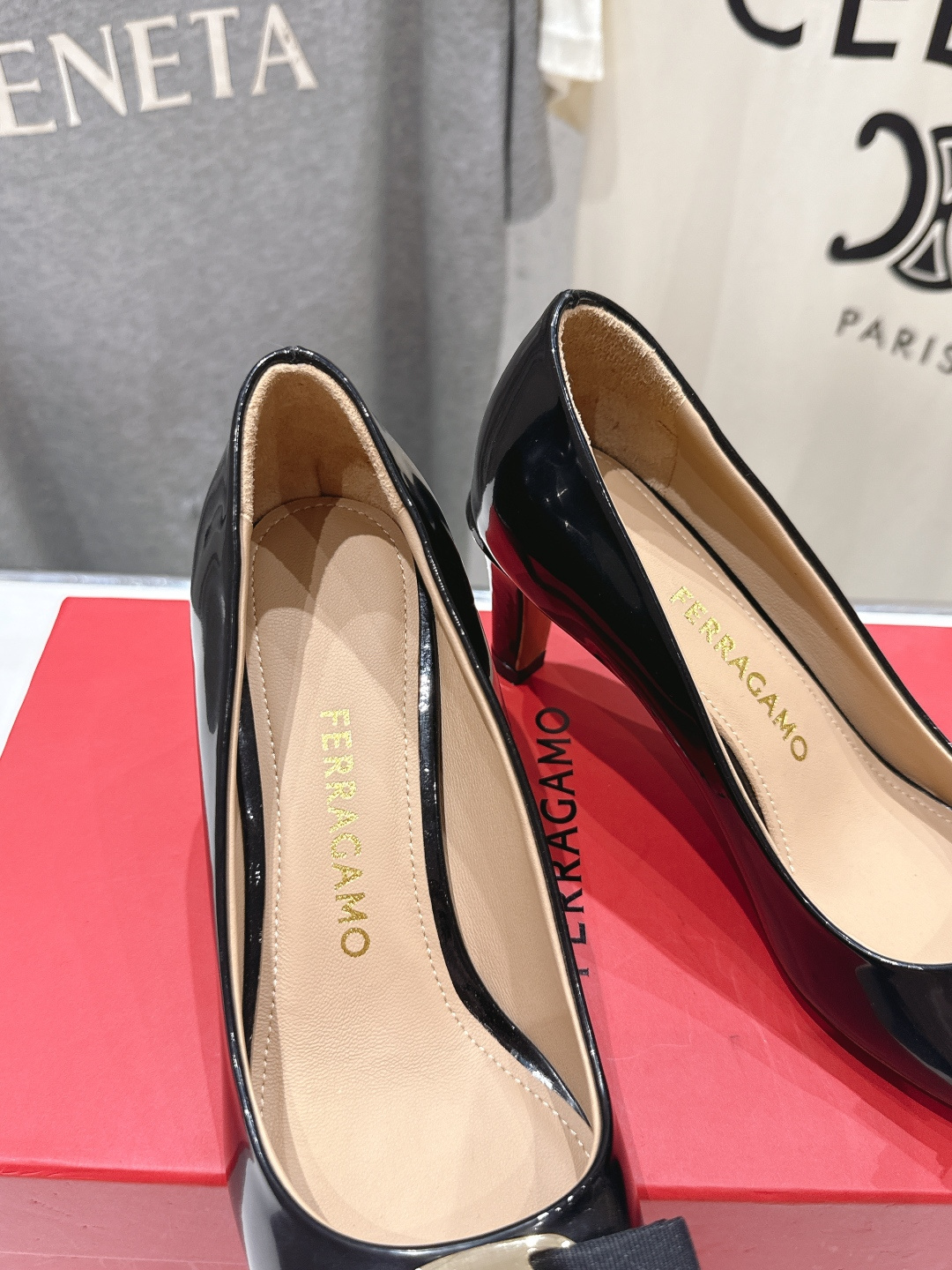 高版本出厂  FERRAGAMO/菲拉格慕F065  26ss官方新款真皮蝴蝶结系列高跟鞋单鞋菲拉格慕今