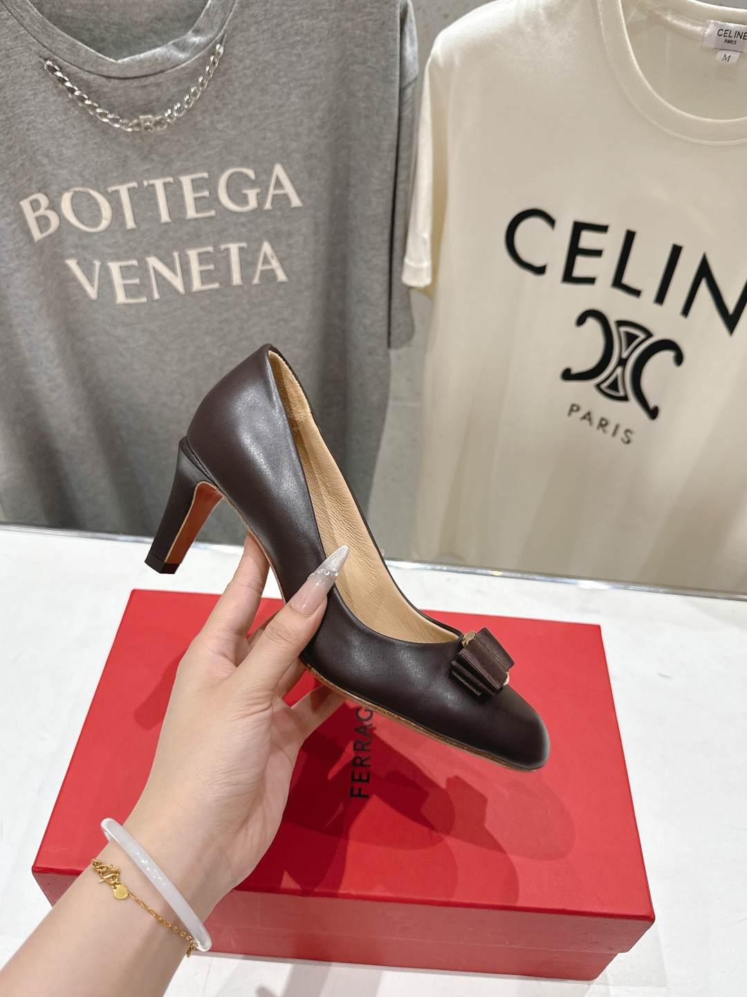 高版本出厂  FERRAGAMO/菲拉格慕F065  26ss官方新款真皮蝴蝶结系列高跟鞋单鞋菲拉格慕今
