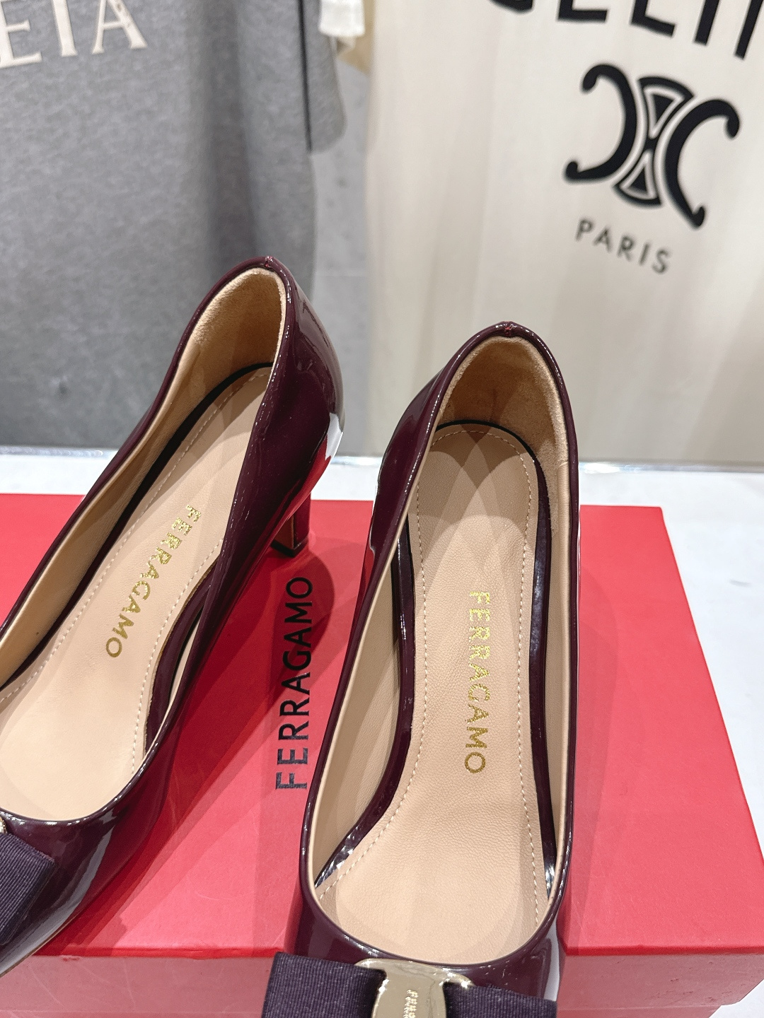 高版本出厂  FERRAGAMO/菲拉格慕F065  26ss官方新款真皮蝴蝶结系列高跟鞋单鞋菲拉格慕今
