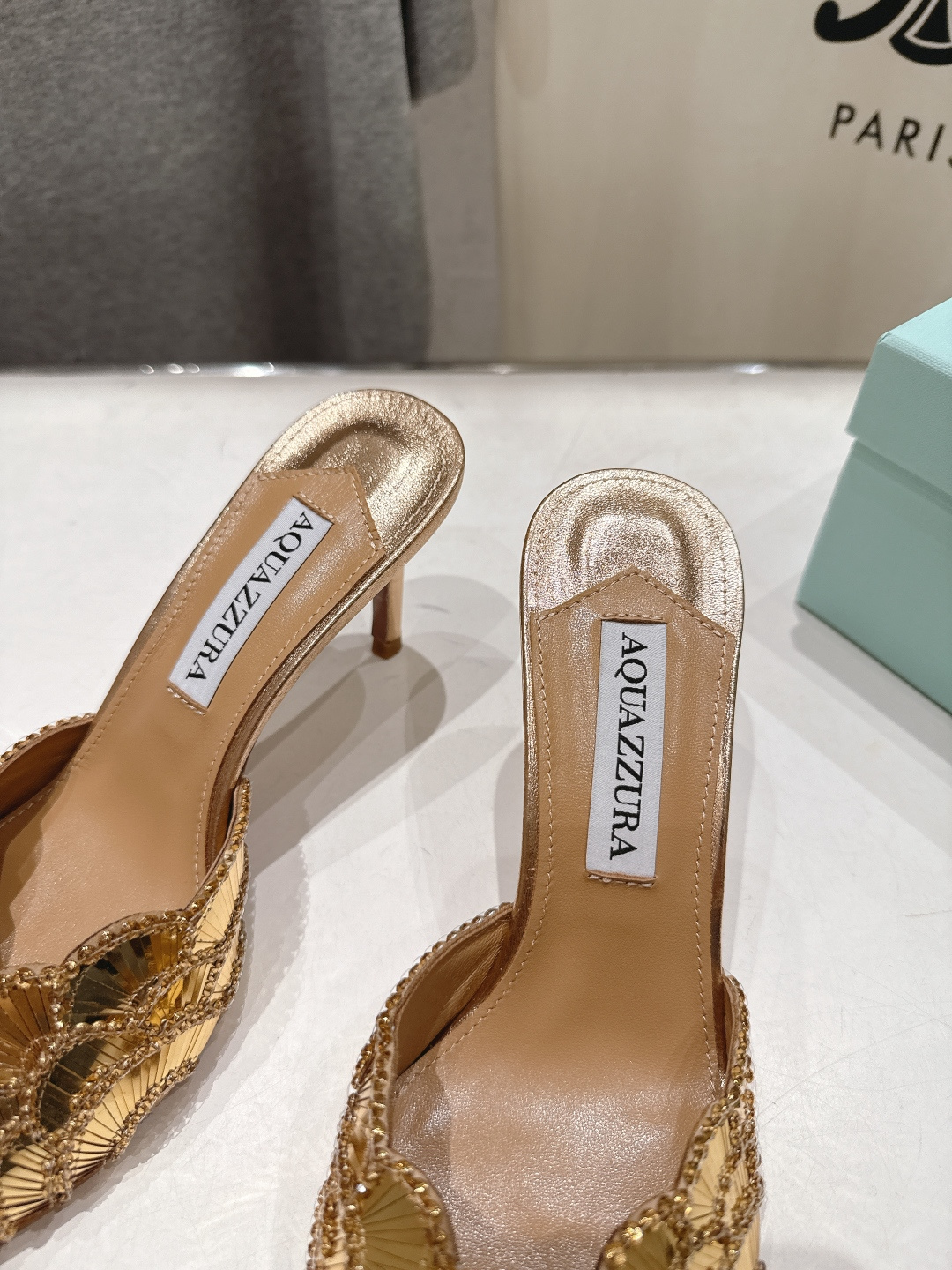 高版本出厂 「ᴀqᴜᴀᴢᴢᴜʀᴀ」AQUAZZURA/菠萝F072 2026ss夏季新款高跟鱼嘴拖鞋__