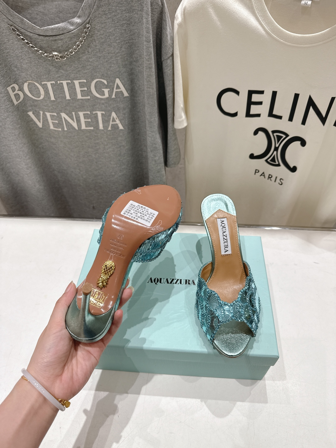 高版本出厂 「ᴀqᴜᴀᴢᴢᴜʀᴀ」AQUAZZURA/菠萝F072 2026ss夏季新款高跟鱼嘴拖鞋__
