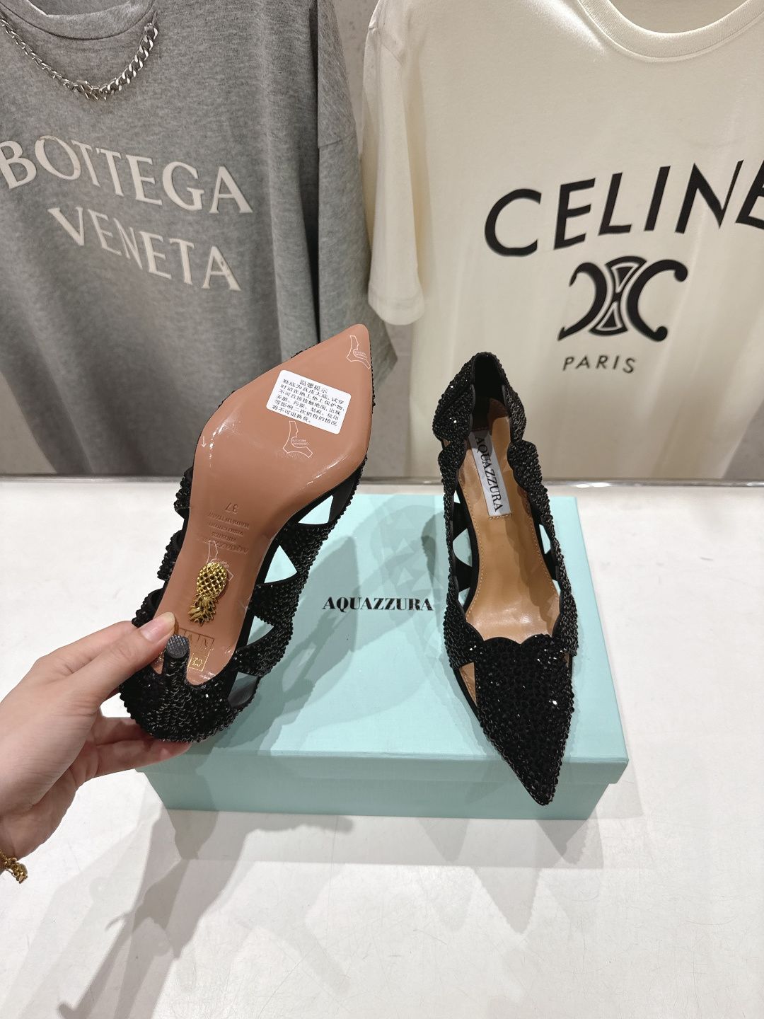 高版本出厂 「ᴀqᴜᴀᴢᴢᴜʀᴀ」AQUAZZURA/菠萝F072 2026ss新款尖头水钻镂空高跟鞋凉