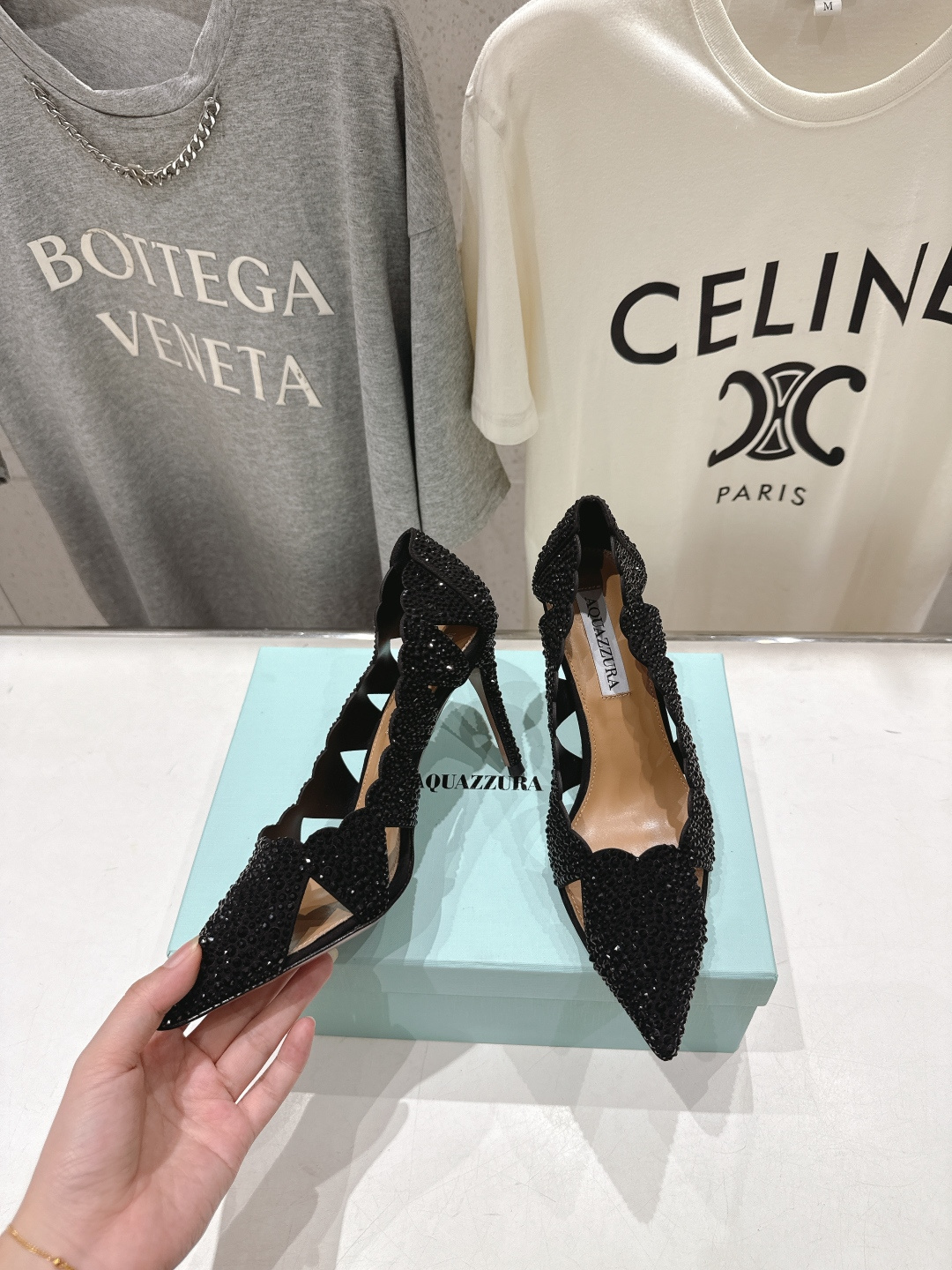 高版本出厂 「ᴀqᴜᴀᴢᴢᴜʀᴀ」AQUAZZURA/菠萝F072 2026ss新款尖头水钻镂空高跟鞋凉