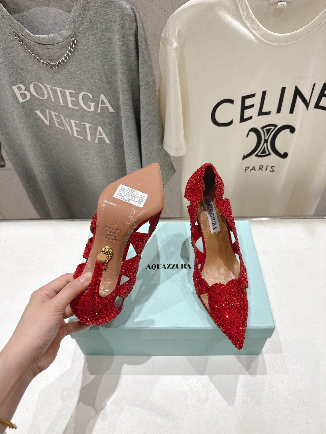 高版本出厂 「ᴀqᴜᴀᴢᴢᴜʀᴀ」AQUAZZURA/菠萝F072 2026ss新款尖头水钻镂空高跟鞋凉