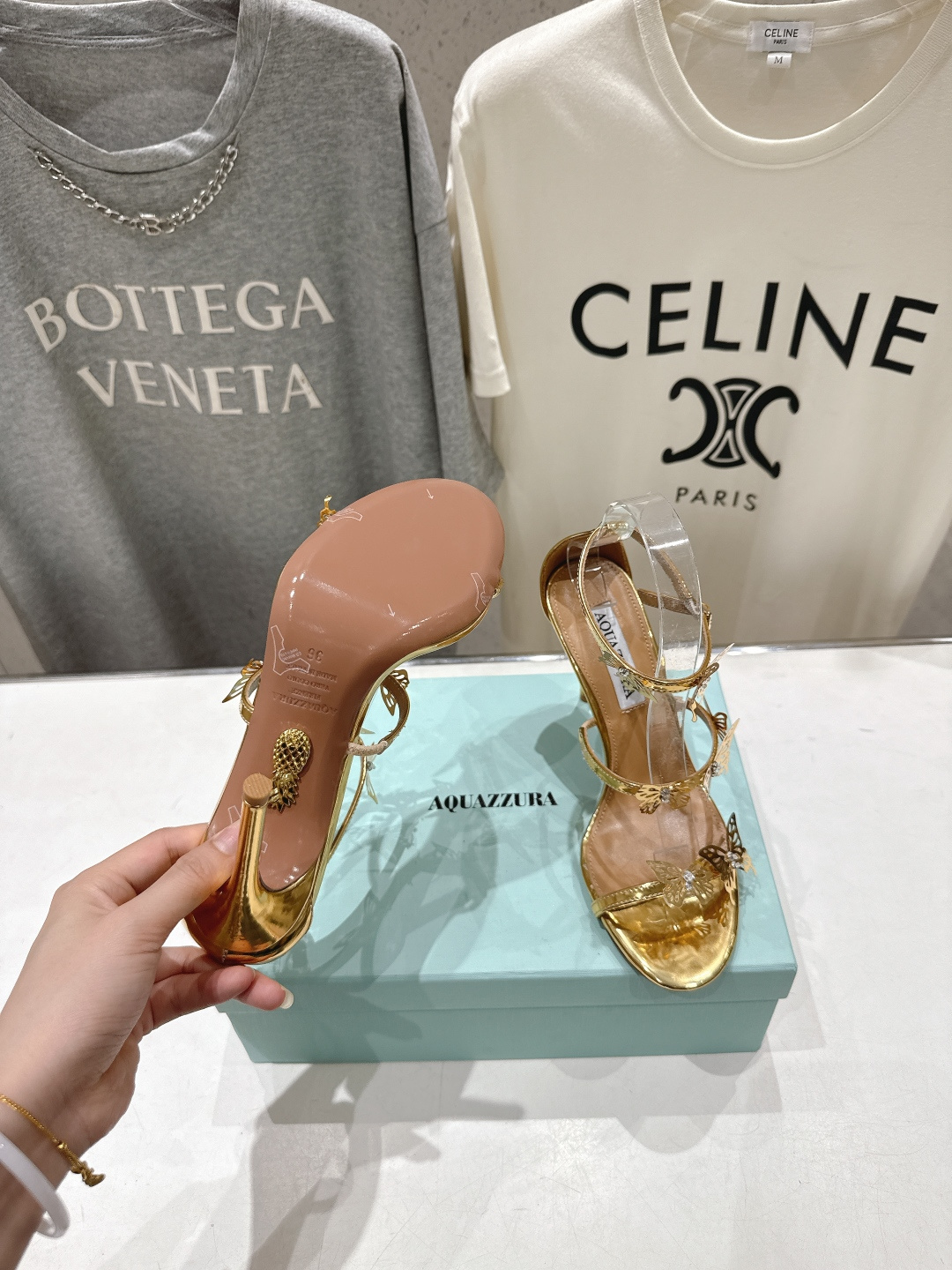 高版本出厂 「ᴀqᴜᴀᴢᴢᴜʀᴀ」AQUAZZURA/菠萝F072 2026ss夏季新款高跟蝴蝶水钻凉鞋