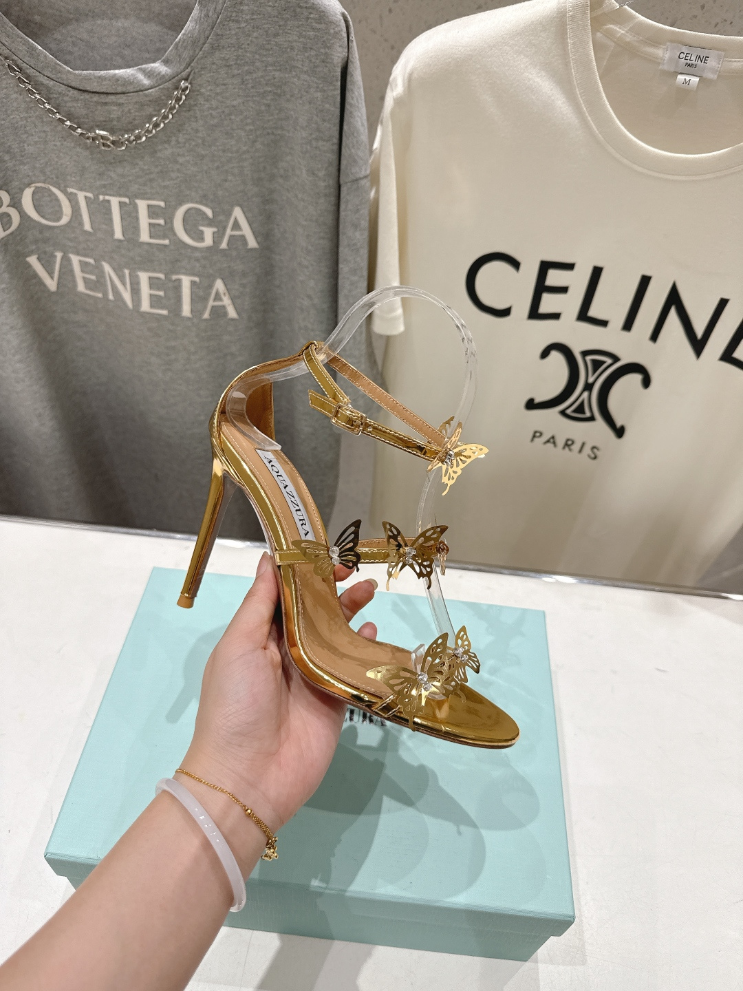 高版本出厂 「ᴀqᴜᴀᴢᴢᴜʀᴀ」AQUAZZURA/菠萝F072 2026ss夏季新款高跟蝴蝶水钻凉鞋