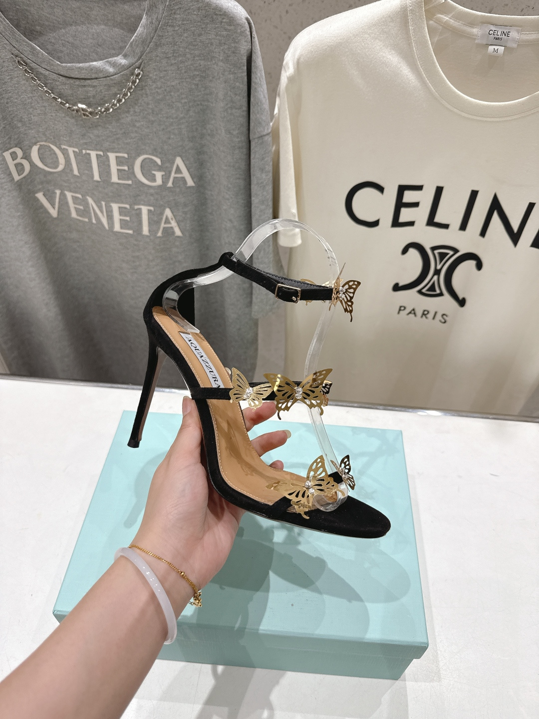 高版本出厂 「ᴀqᴜᴀᴢᴢᴜʀᴀ」AQUAZZURA/菠萝F072 2026ss夏季新款高跟蝴蝶水钻凉鞋