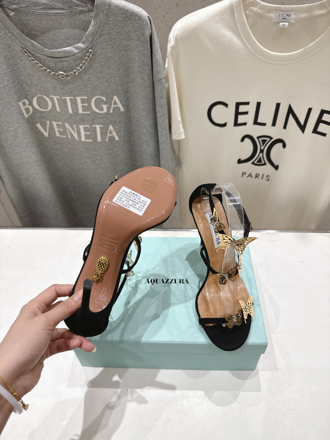 高版本出厂 「ᴀqᴜᴀᴢᴢᴜʀᴀ」AQUAZZURA/菠萝F072 2026ss夏季新款高跟蝴蝶水钻凉鞋