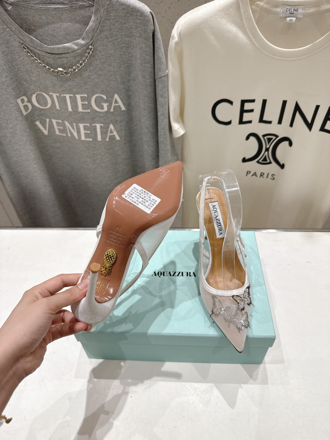 高版本出厂 「ᴀqᴜᴀᴢᴢᴜʀᴀ」AQUAZZURA/菠萝F072 2026ss夏季新款高跟尖头蝴蝶水钻