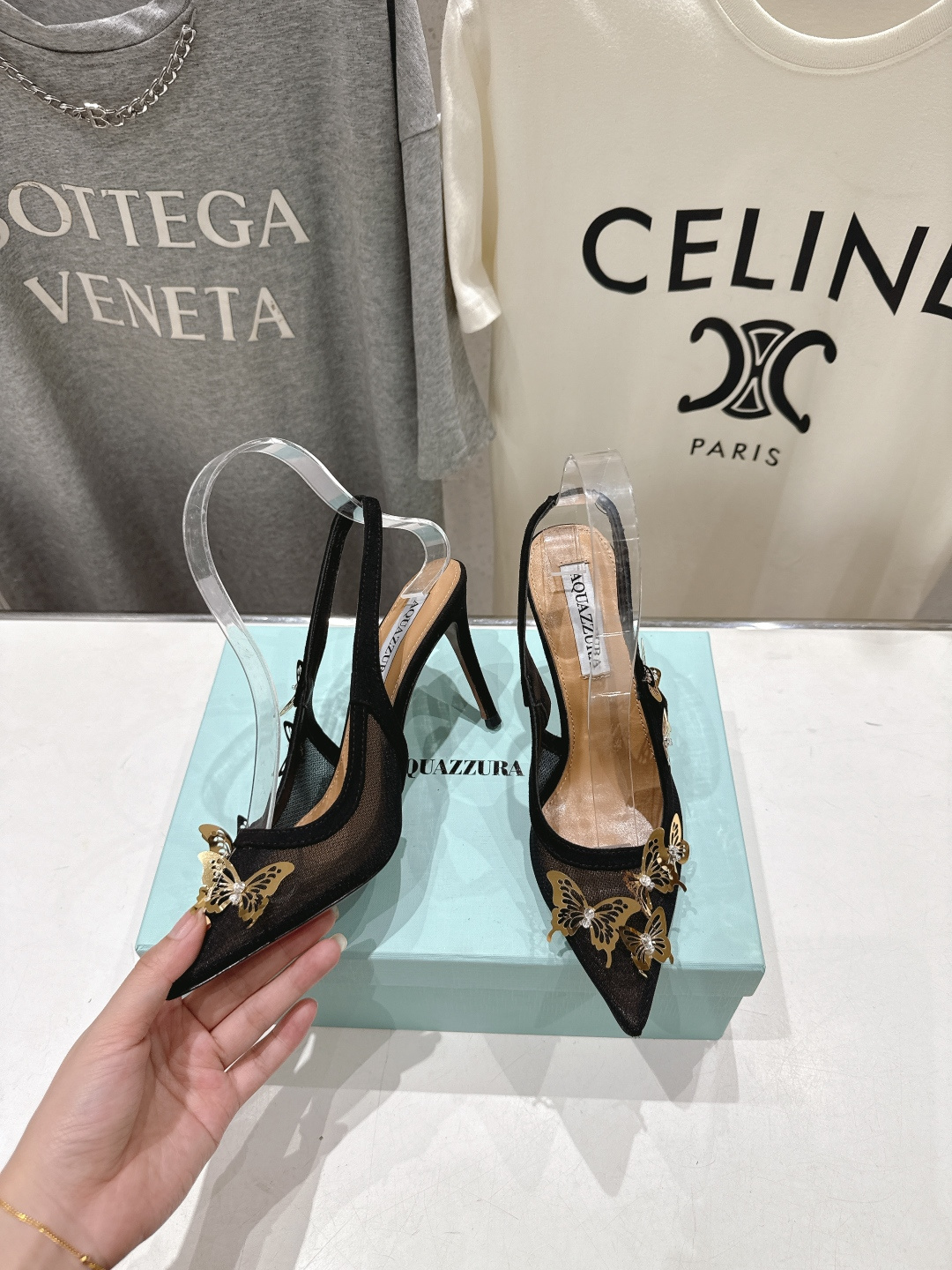 高版本出厂 「ᴀqᴜᴀᴢᴢᴜʀᴀ」AQUAZZURA/菠萝F072 2026ss夏季新款高跟尖头蝴蝶水钻
