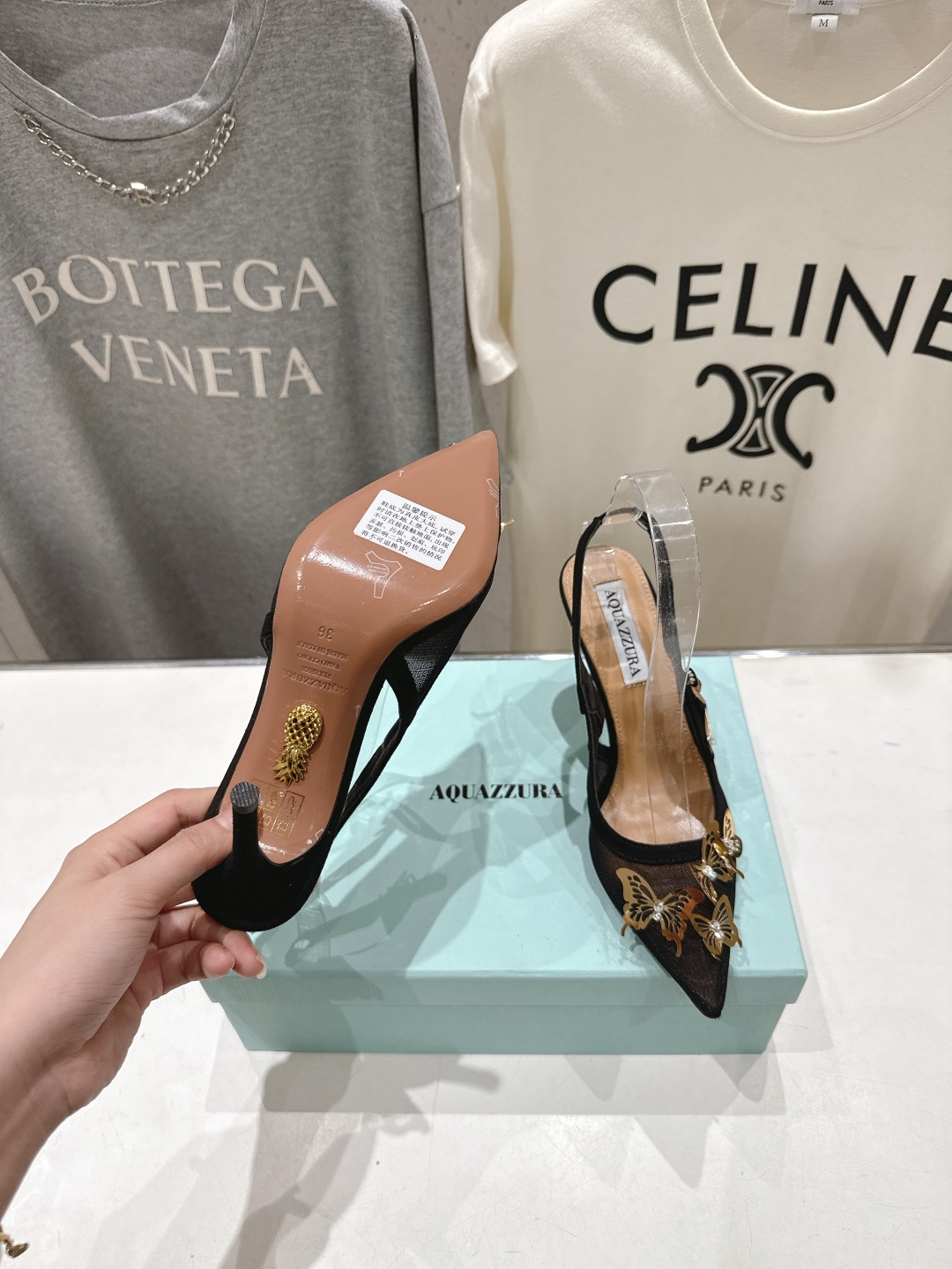 高版本出厂 「ᴀqᴜᴀᴢᴢᴜʀᴀ」AQUAZZURA/菠萝F072 2026ss夏季新款高跟尖头蝴蝶水钻