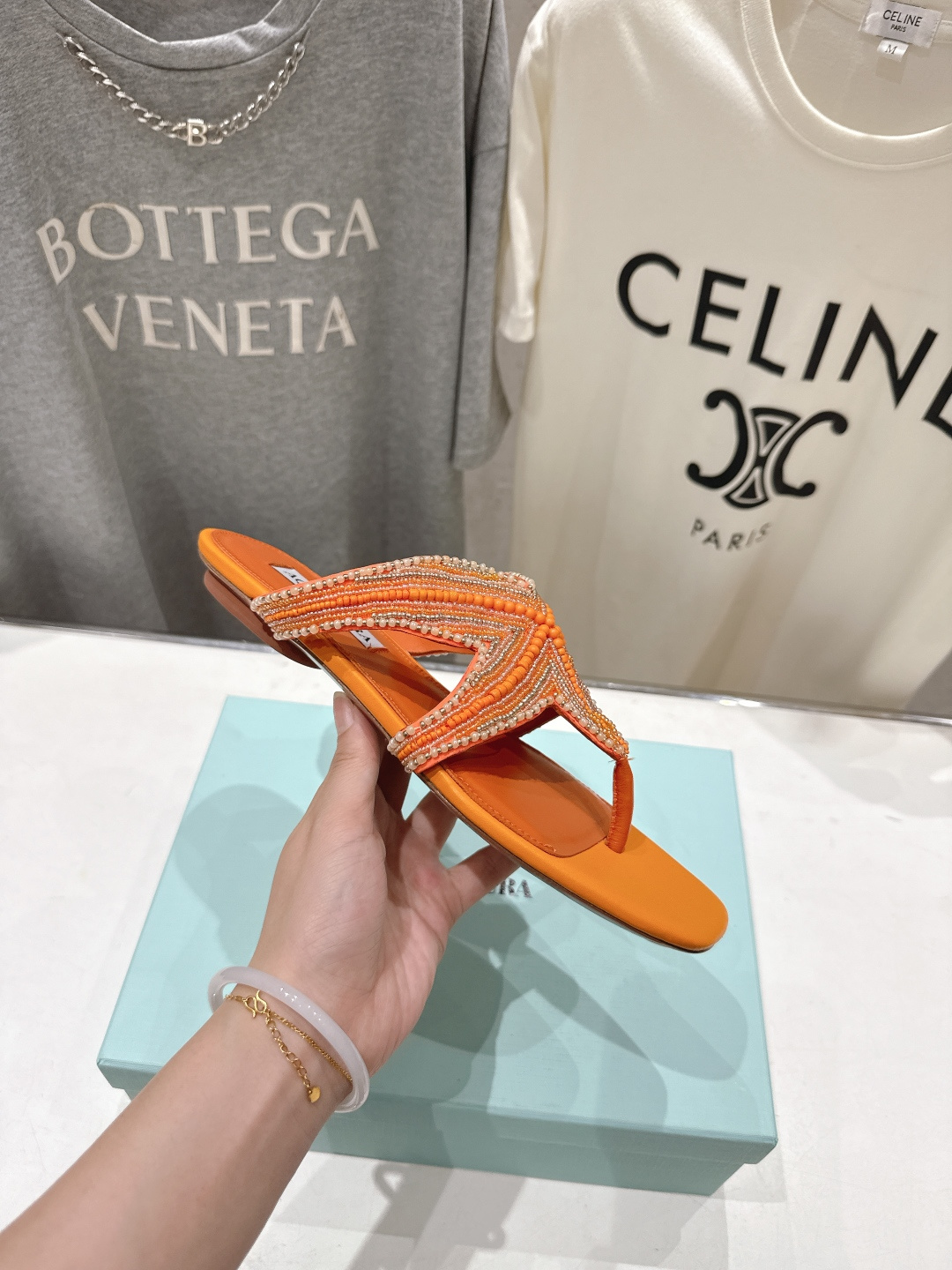 高版本出厂 「ᴀqᴜᴀᴢᴢᴜʀᴀ」AQUAZZURA/菠萝F072 2026ss夏季新款海心串珠水钻夹脚