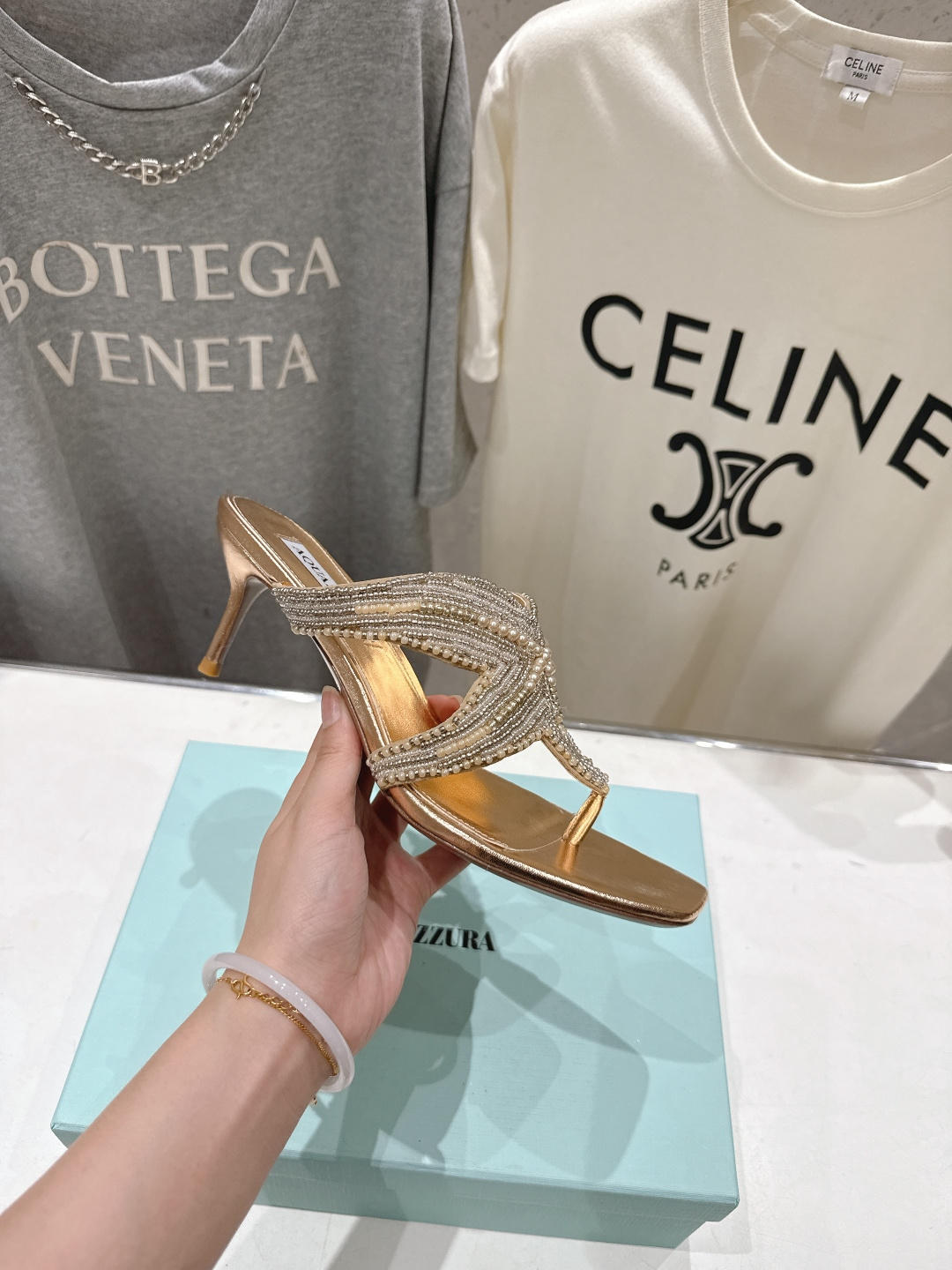 高版本出厂 「ᴀqᴜᴀᴢᴢᴜʀᴀ」AQUAZZURA/菠萝F072 2026ss夏季新款海心串珠水钻夹脚
