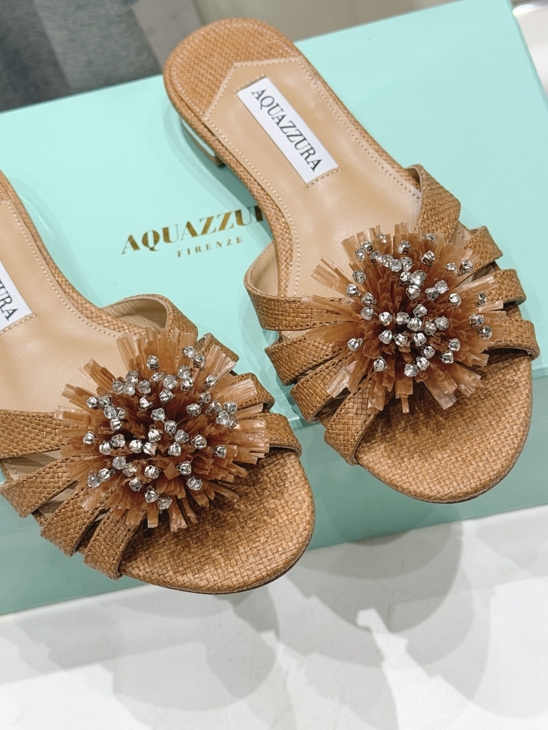 高版本出厂 「ᴀqᴜᴀᴢᴢᴜʀᴀ」AQUAZZURA/菠萝F072 2026ss夏季新款花朵平底拖鞋__