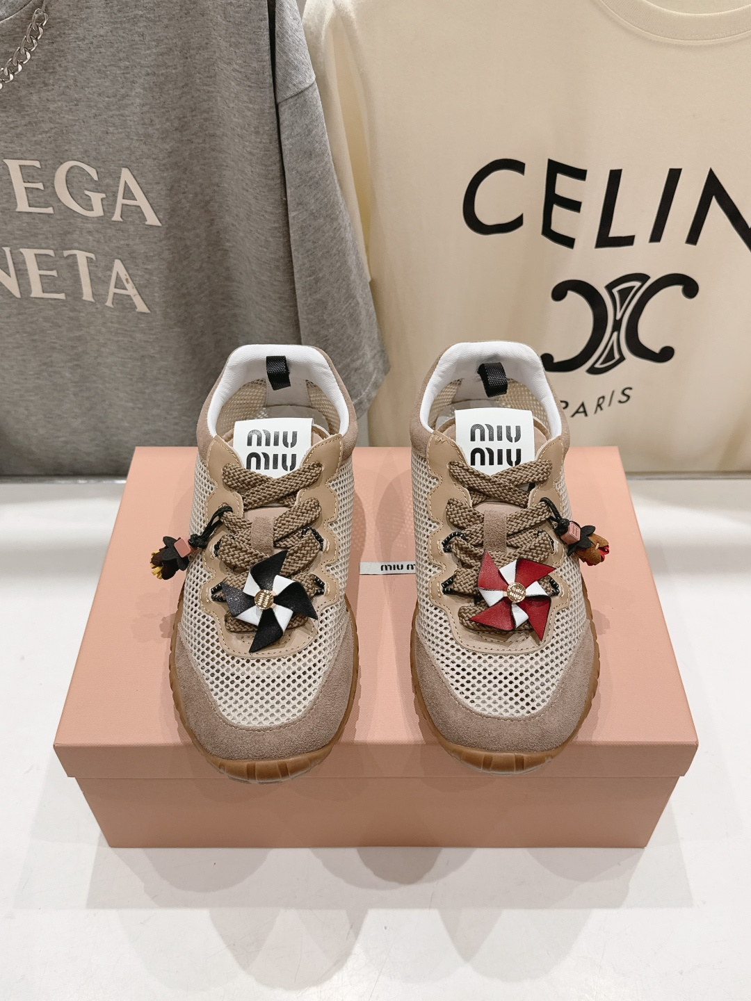 高版本出厂  MiuMiu/缪缪F027 2026ss新款厚底网面休闲运动鞋阿甘鞋德训鞋休闲增高百搭潮鞋